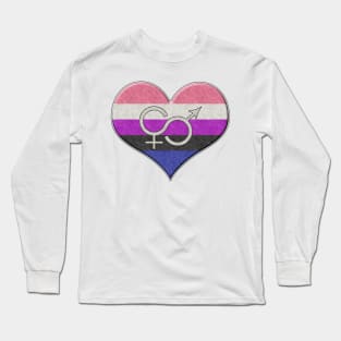 Large Gender Fluid Pride Flag Colored Heart with Ace Symbol Long Sleeve T-Shirt